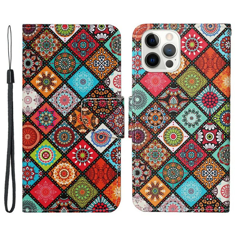 Lederhüllen Für iPhone 13 Pro Patchwork-mandalas Mit Schlüsselband