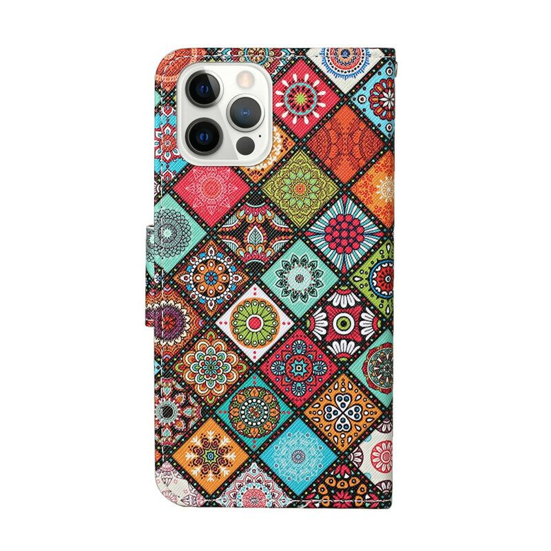 Lederhüllen Für iPhone 13 Pro Patchwork-mandalas Mit Schlüsselband