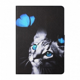 Flip Case Für iPad Mini 6 (2021) Blaue Katze Und Schmetterling