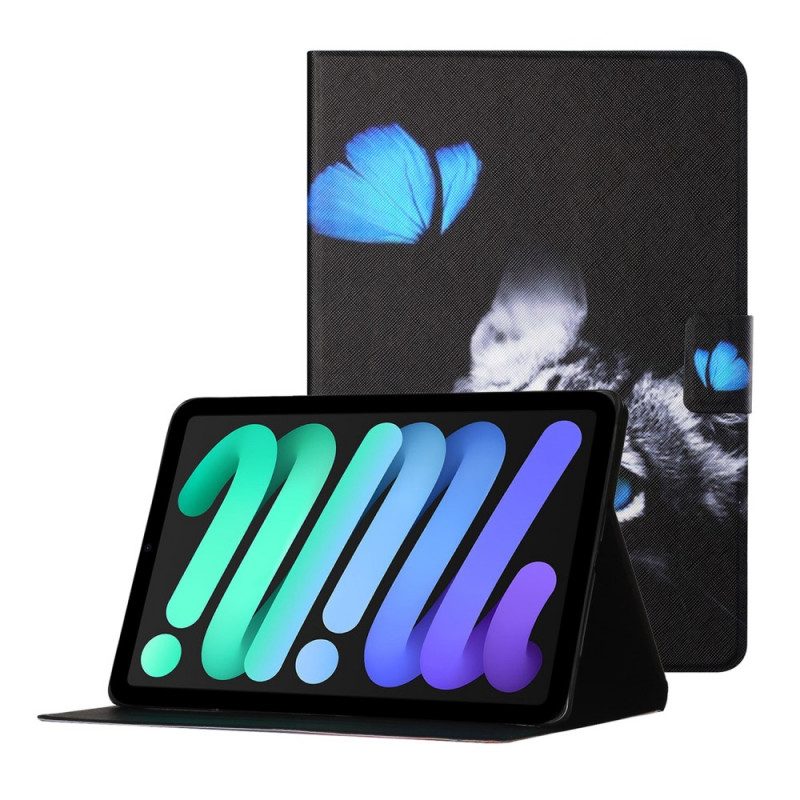 Flip Case Für iPad Mini 6 (2021) Blaue Katze Und Schmetterling