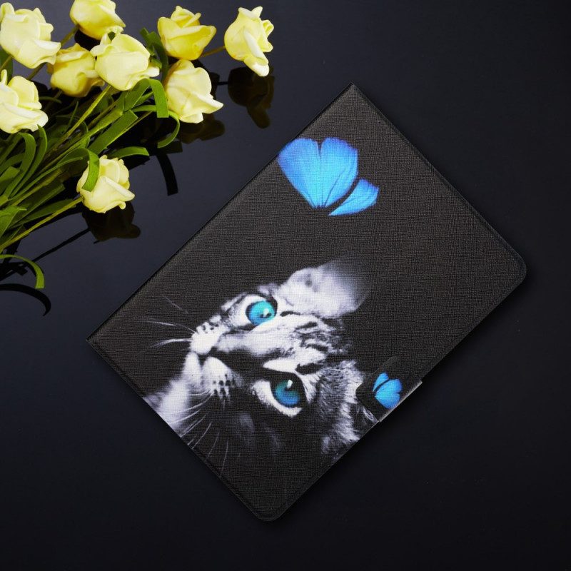 Flip Case Für iPad Mini 6 (2021) Blaue Katze Und Schmetterling