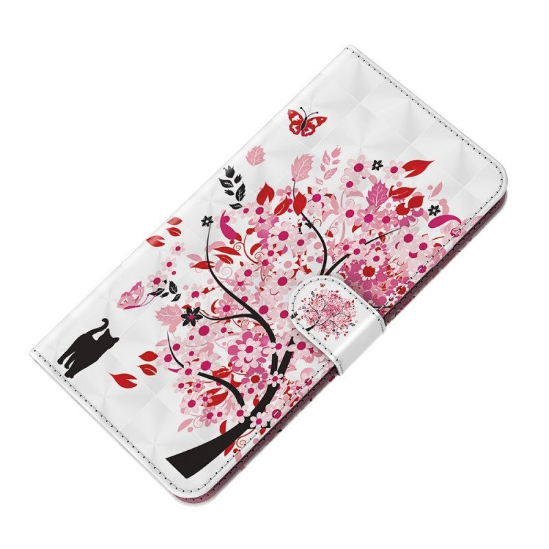 Flip Case Für Xiaomi Redmi Note 11 Pro / 11 Pro 5G Rosa Baum Und Schwarze Katze