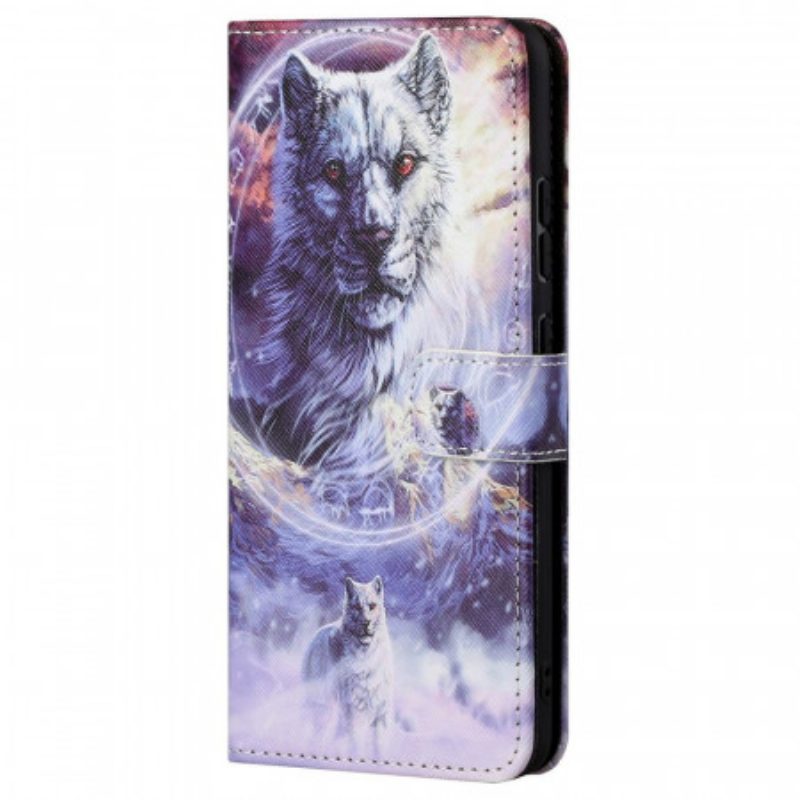 Flip Case Für Xiaomi Redmi Note 11 Pro / 11 Pro 5G Wolf Im Winter Mit Schlüsselband