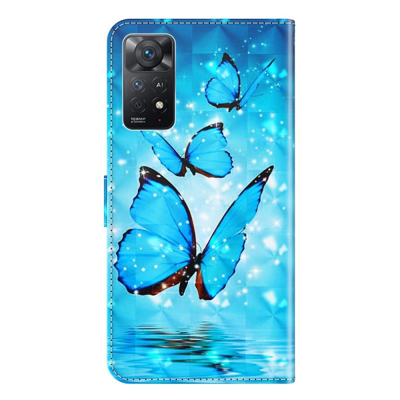 Lederhüllen Für Xiaomi Redmi Note 11 Pro / 11 Pro 5G Fliegende Blaue Schmetterlinge