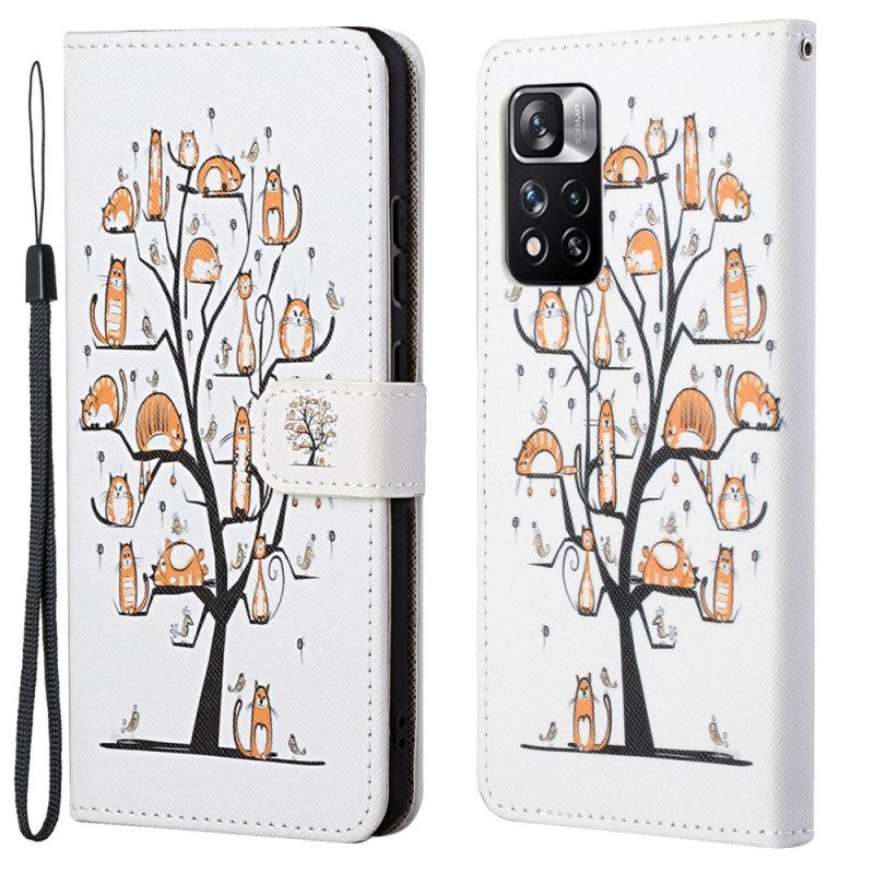 Lederhüllen Für Xiaomi Redmi Note 11 Pro / 11 Pro 5G Mit Kordel Funky Cats Mit Riemen