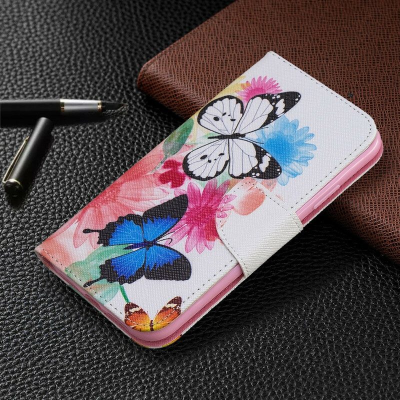 Flip Case Für iPhone 11 Bemalte Schmetterlinge Und Blumen