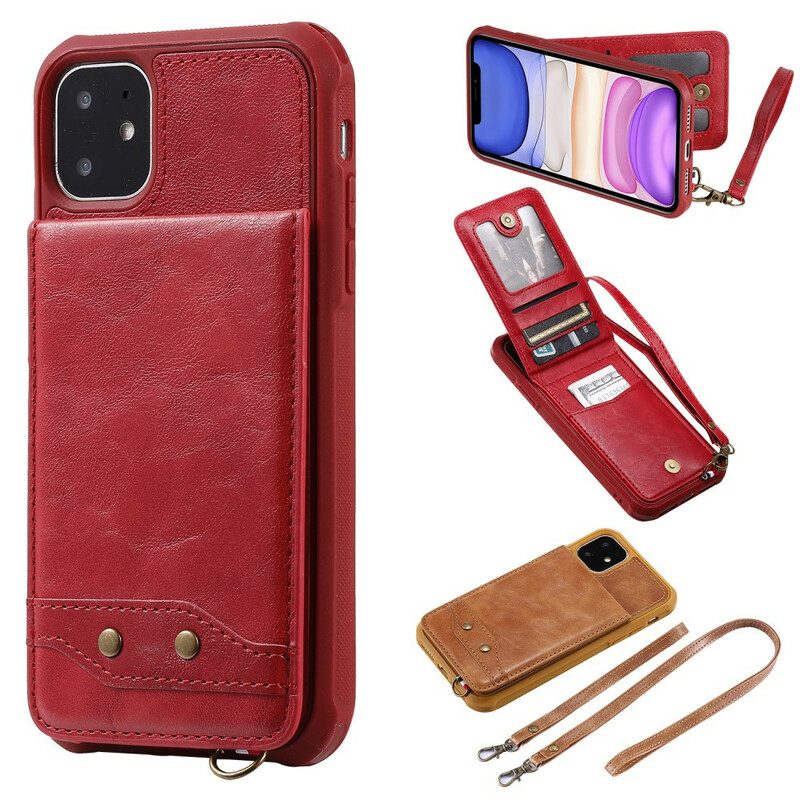 Hülle Für iPhone 11 Flip Case Klappbarer Kartenhalter Mit Umhängeband