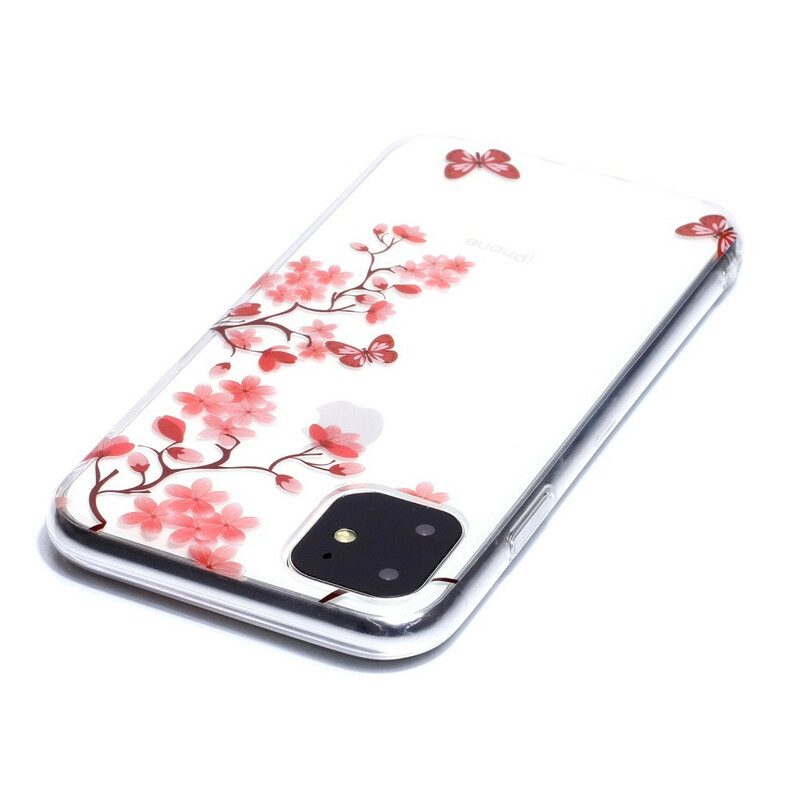 Hülle Für iPhone 11 Transparenter Zweig Mit Schmetterlingen