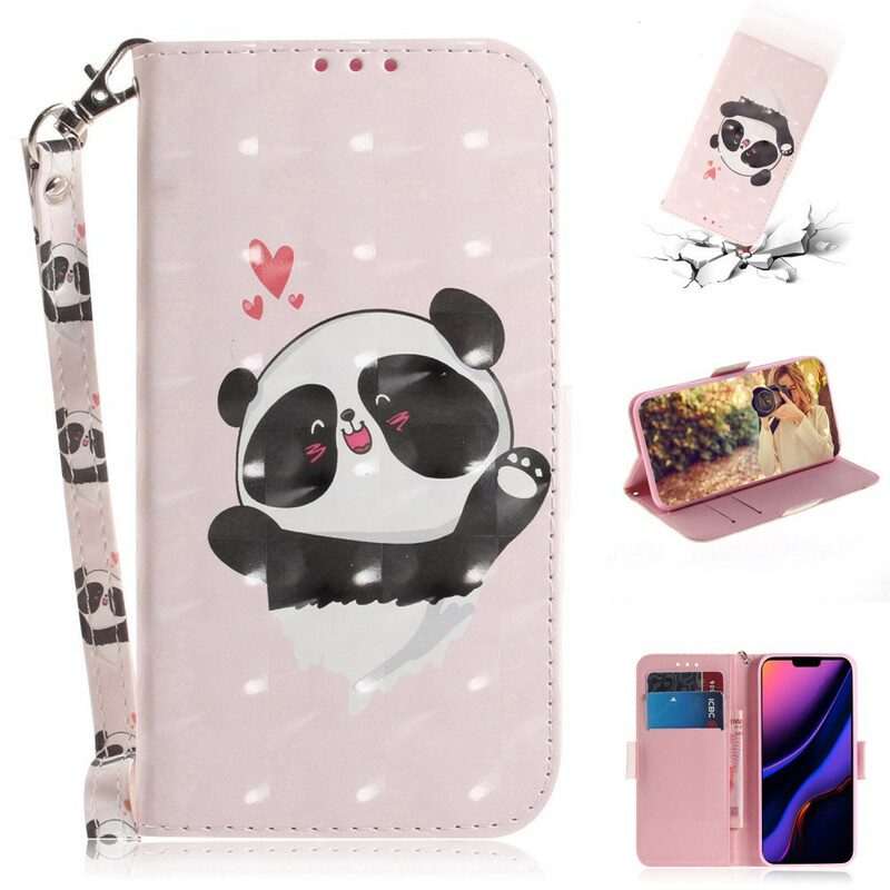 Lederhüllen Für iPhone 11 Mit Kordel Panda Love Mit Schlüsselband