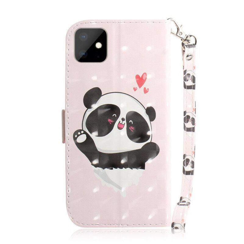 Lederhüllen Für iPhone 11 Mit Kordel Panda Love Mit Schlüsselband