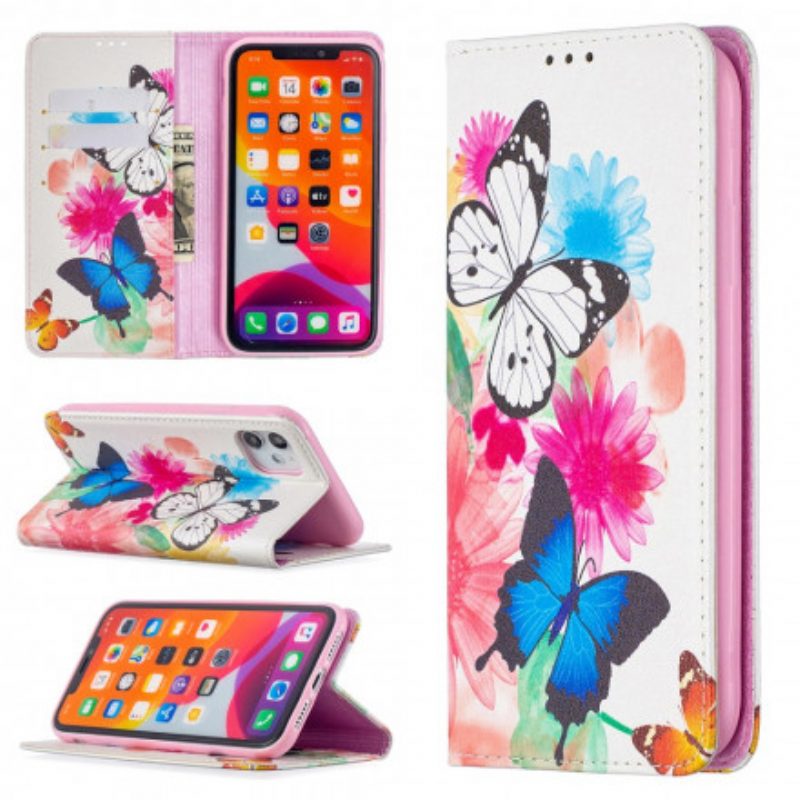 Schutzhülle Für iPhone 11 Flip Case Bunte Schmetterlinge