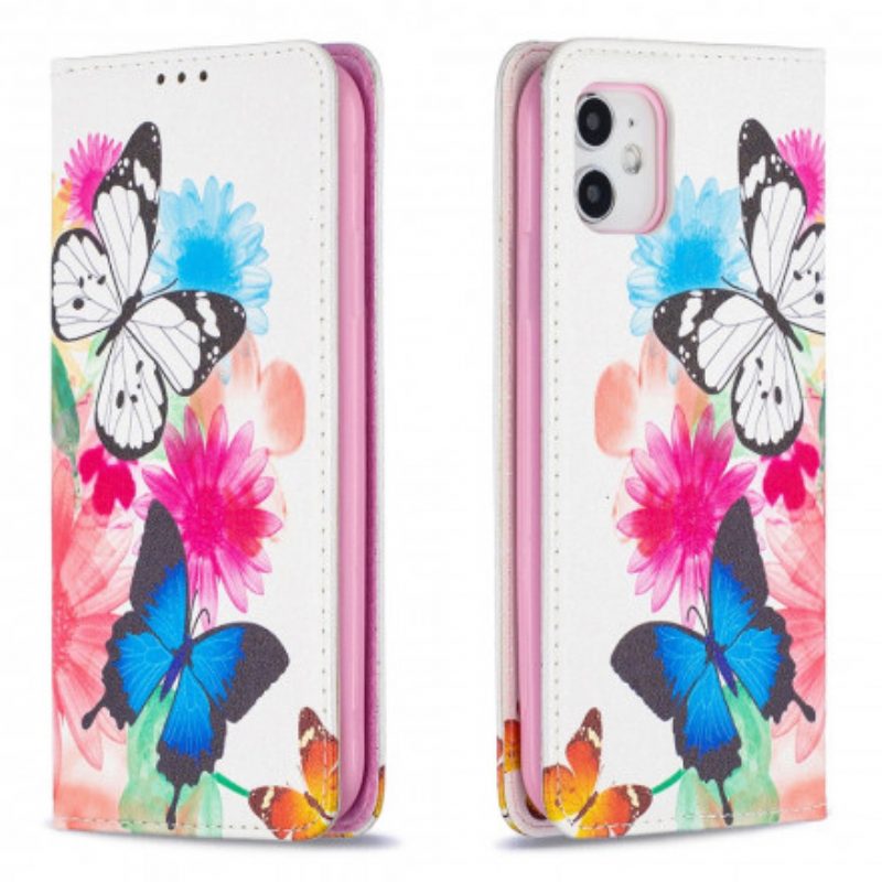 Schutzhülle Für iPhone 11 Flip Case Bunte Schmetterlinge