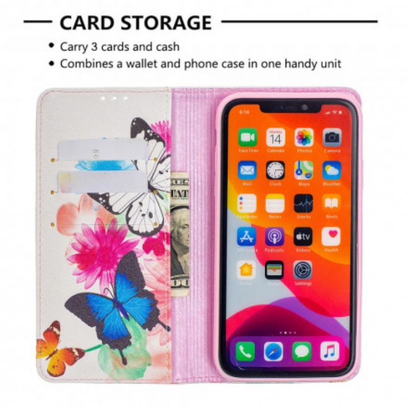 Schutzhülle Für iPhone 11 Flip Case Bunte Schmetterlinge