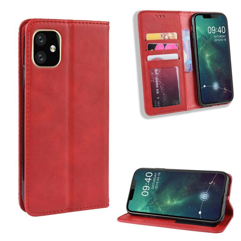 Schutzhülle Für iPhone 11 Flip Case Stilisierter Vintage-ledereffekt