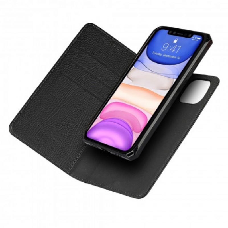 Schutzhülle Für iPhone 11 Mit Kordel Flip Case Echtes Litschi-lederarmband