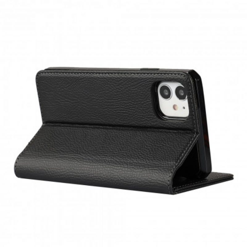 Schutzhülle Für iPhone 11 Mit Kordel Flip Case Echtes Litschi-lederarmband