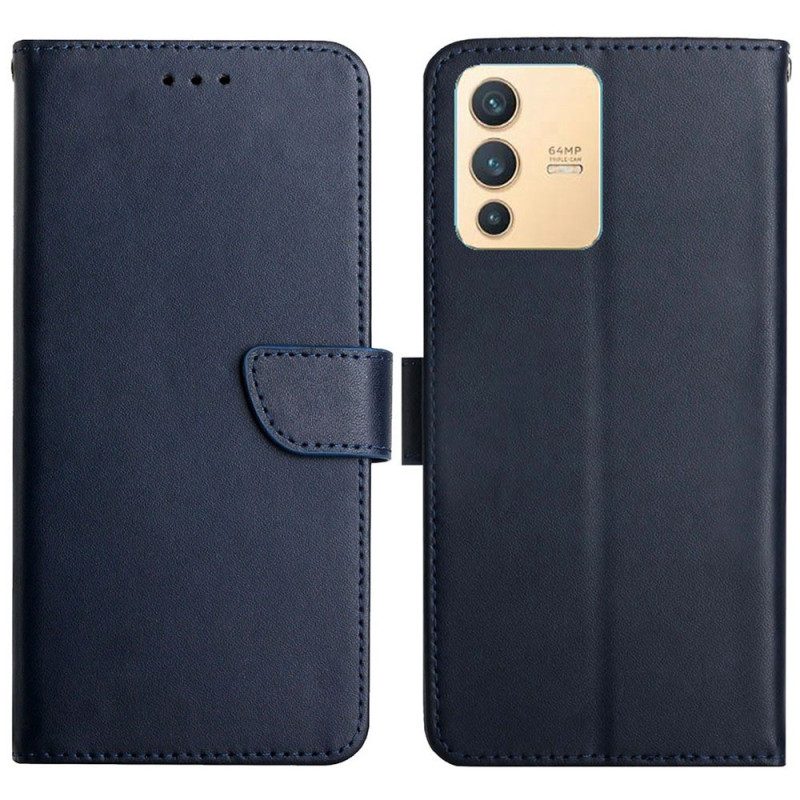 Flip Case Für Vivo V23 5G Echtes Nappaleder