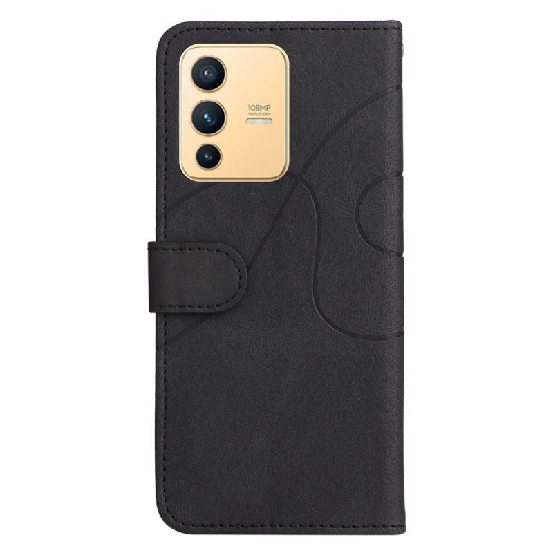 Flip Case Für Vivo V23 5G Mit Kordel Zweifarbiger Riemen