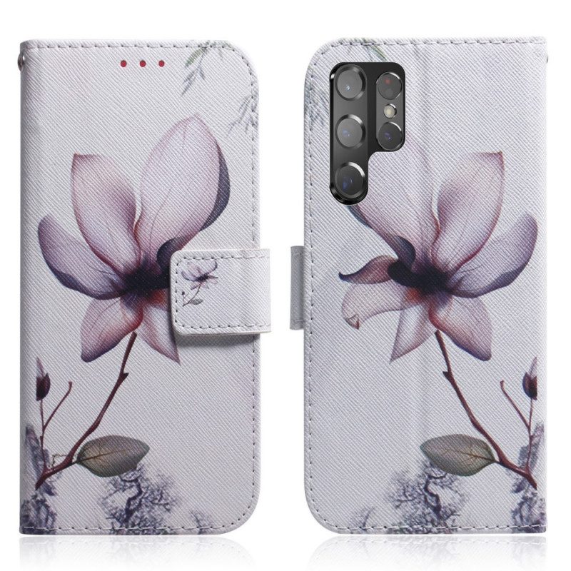 Flip Case Für Samsung Galaxy S22 Ultra 5G Blume Staubiges Rosa