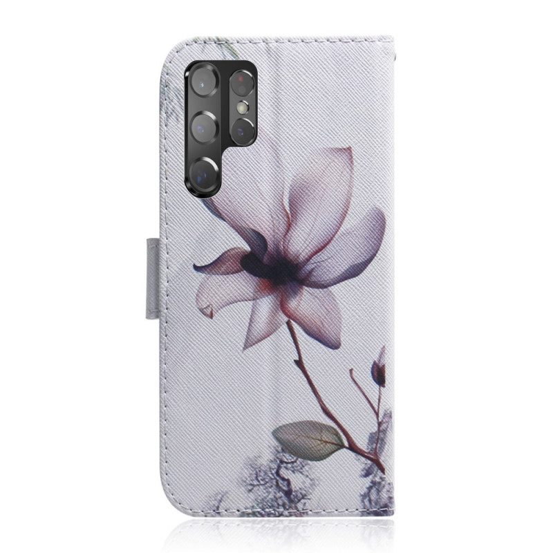 Flip Case Für Samsung Galaxy S22 Ultra 5G Blume Staubiges Rosa