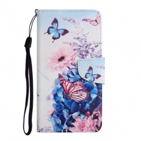 Flip Case Für Samsung Galaxy S22 Ultra 5G Blumenstrauß Und Schmetterlinge