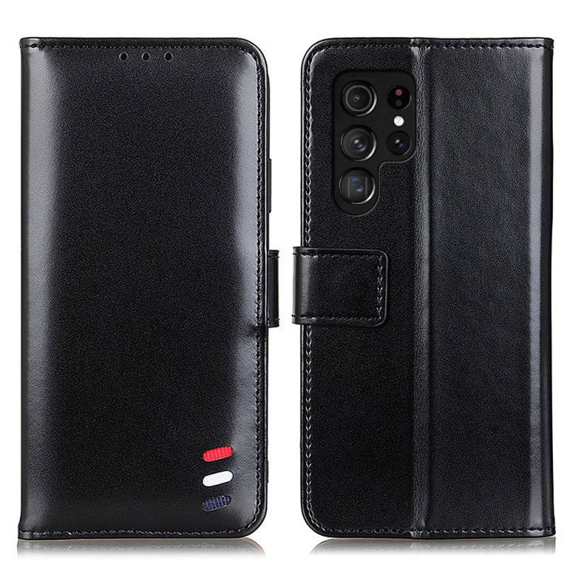 Flip Case Für Samsung Galaxy S22 Ultra 5G Dreifarbiger Ledereffekt