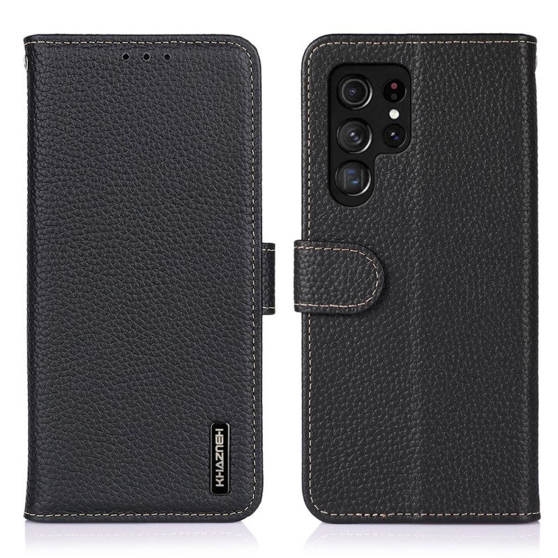 Flip Case Für Samsung Galaxy S22 Ultra 5G Echtes Khazneh-litschi-leder