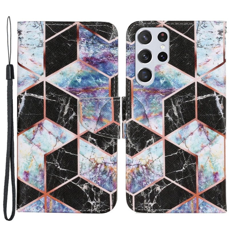 Flip Case Für Samsung Galaxy S22 Ultra 5G Geometrischer Marmor