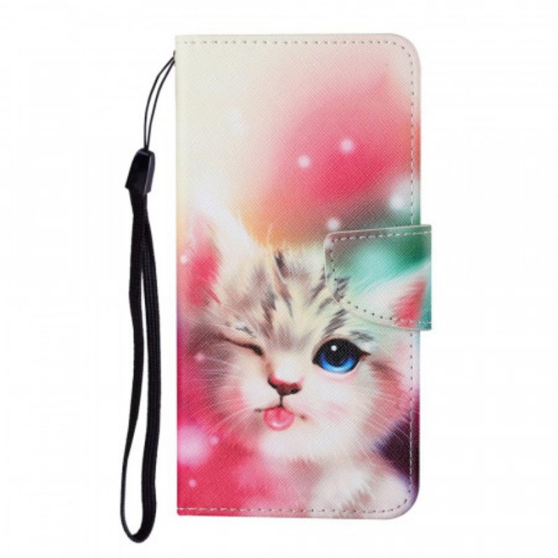 Flip Case Für Samsung Galaxy S22 Ultra 5G Königliche Katze Mit Schlüsselband