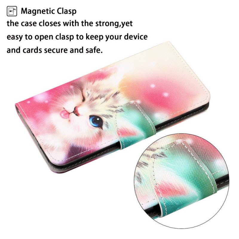 Flip Case Für Samsung Galaxy S22 Ultra 5G Königliche Katze Mit Schlüsselband