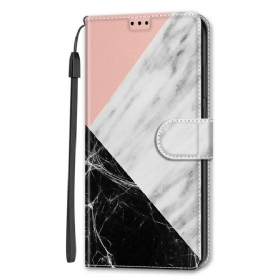 Flip Case Für Samsung Galaxy S22 Ultra 5G Marmor-eleganz Mit Riemen