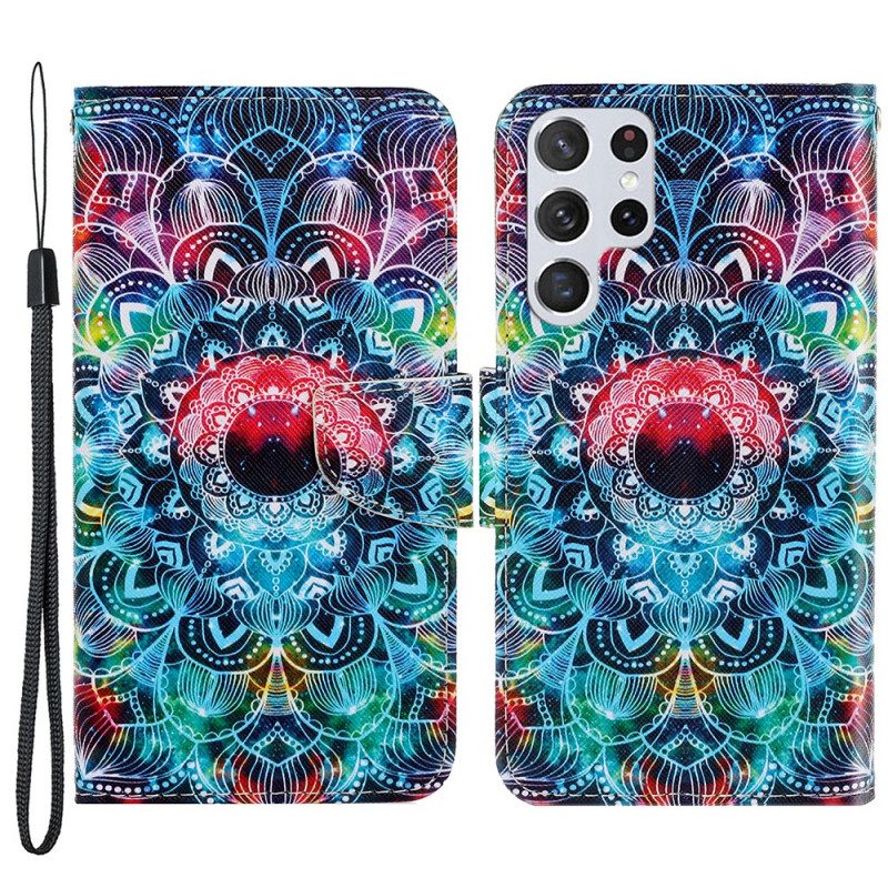 Flip Case Für Samsung Galaxy S22 Ultra 5G Mit Kordel Auffälliges Riemchen-mandala