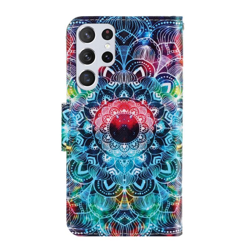 Flip Case Für Samsung Galaxy S22 Ultra 5G Mit Kordel Auffälliges Riemchen-mandala