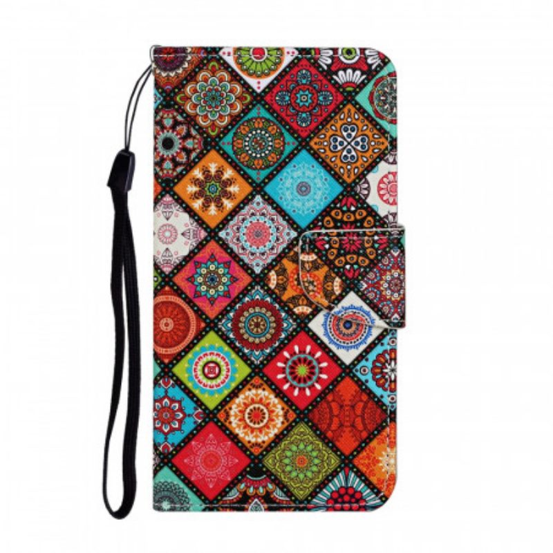 Flip Case Für Samsung Galaxy S22 Ultra 5G Patchwork-mandalas Mit Schlüsselband