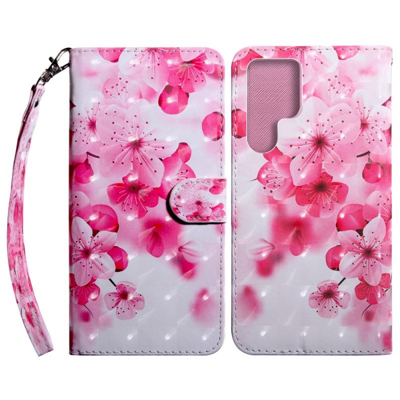 Flip Case Für Samsung Galaxy S22 Ultra 5G Pinke Blumen