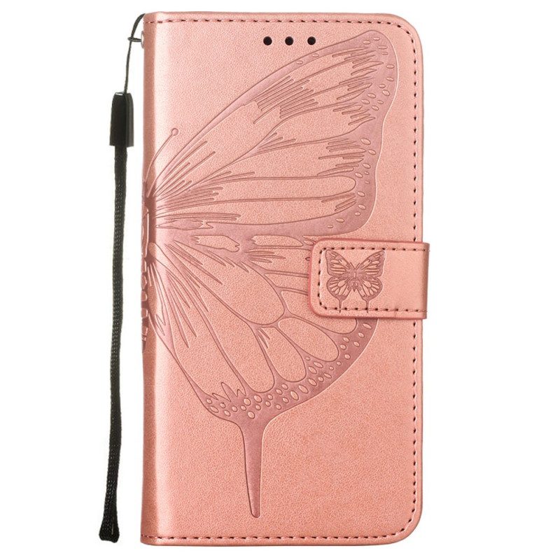 Flip Case Für Samsung Galaxy S22 Ultra 5G Schmetterlingsdesign Mit Umhängeband