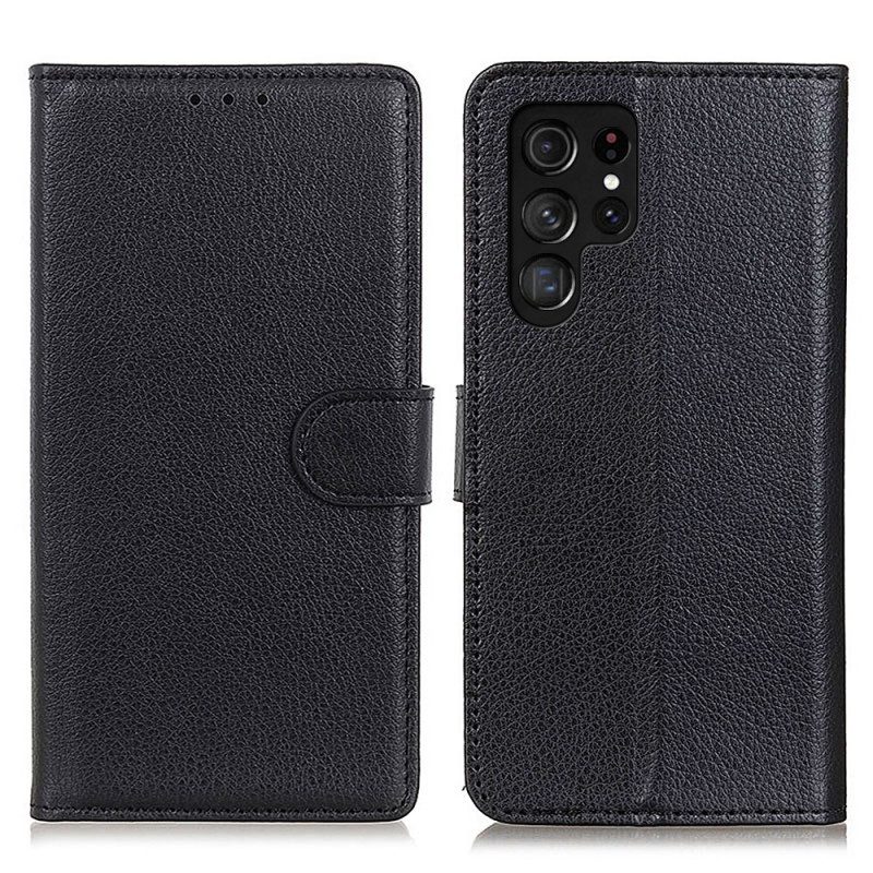 Flip Case Für Samsung Galaxy S22 Ultra 5G Traditionelles Litschi-leder