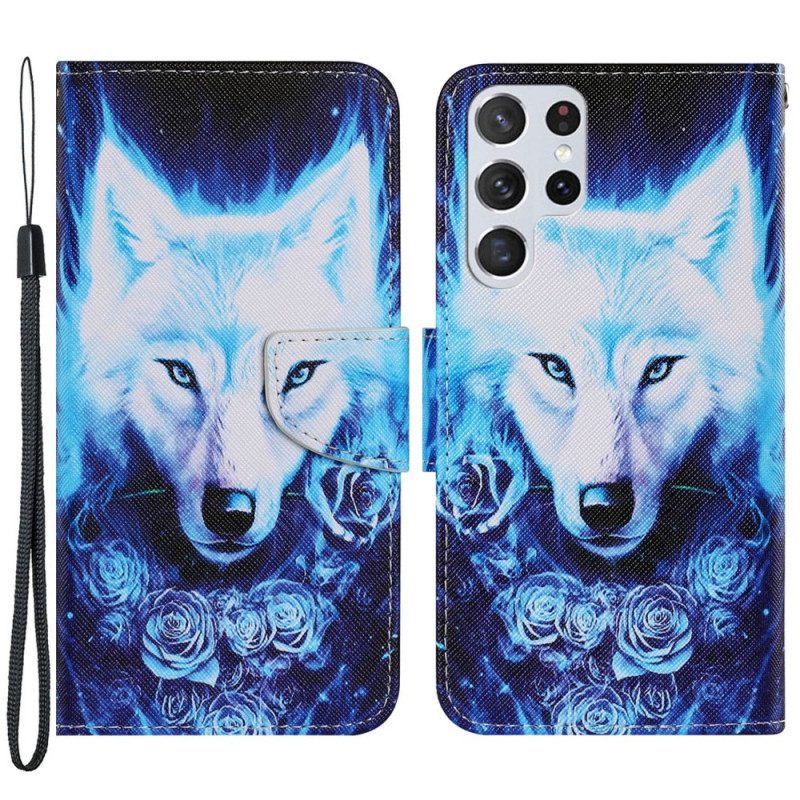 Flip Case Für Samsung Galaxy S22 Ultra 5G Weißer Wolf