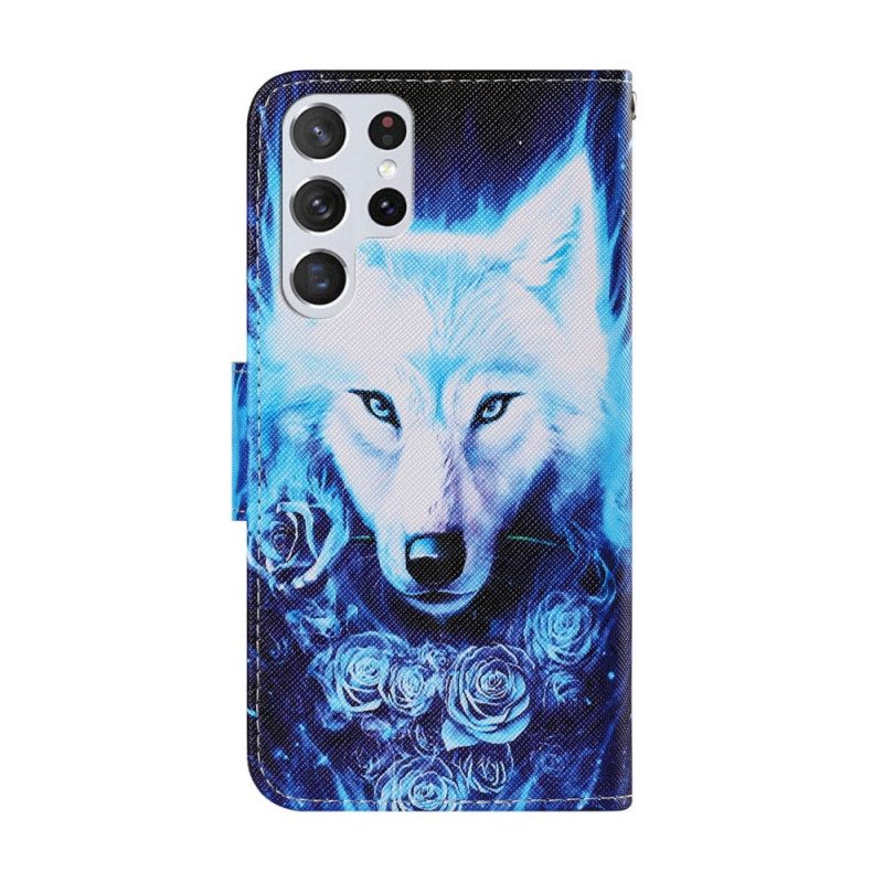 Flip Case Für Samsung Galaxy S22 Ultra 5G Weißer Wolf