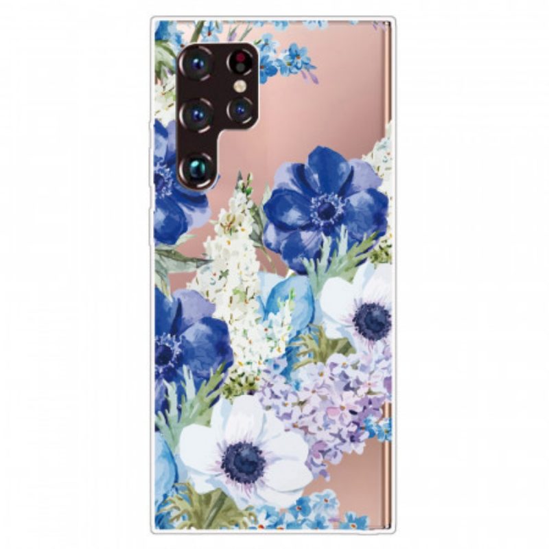 Handyhülle Für Samsung Galaxy S22 Ultra 5G Aquarellblaue Blumen