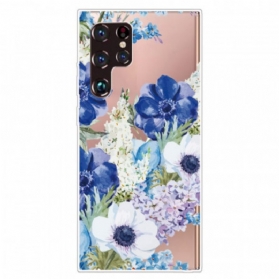 Handyhülle Für Samsung Galaxy S22 Ultra 5G Aquarellblaue Blumen