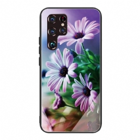 Handyhülle Für Samsung Galaxy S22 Ultra 5G Realistische Blumen Aus Gehärtetem Glas