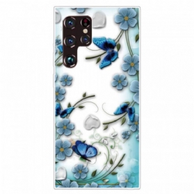 Handyhülle Für Samsung Galaxy S22 Ultra 5G Retro-schmetterlinge Und Blumen