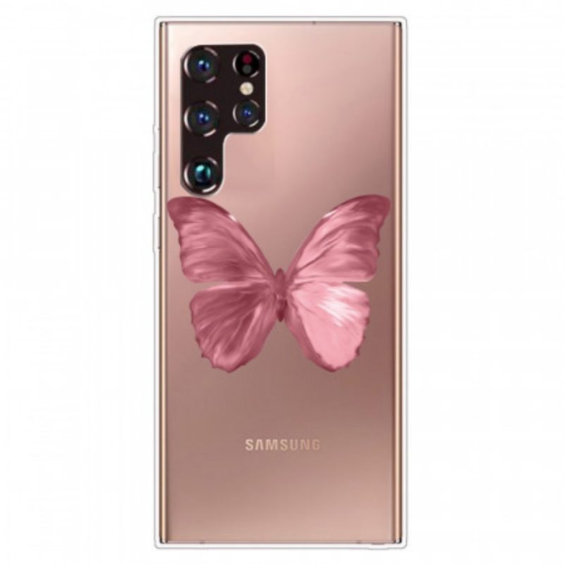 Hülle Für Samsung Galaxy S22 Ultra 5G Rosa Schmetterlingsschlauch