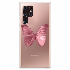 Hülle Für Samsung Galaxy S22 Ultra 5G Rosa Schmetterlingsschlauch