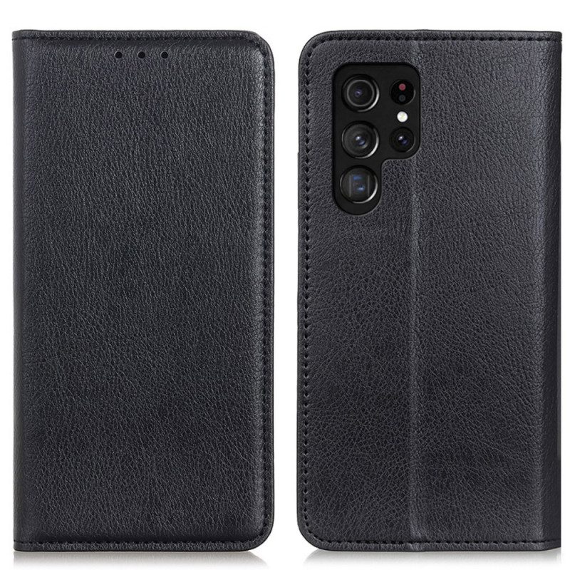 Schutzhülle Für Samsung Galaxy S22 Ultra 5G Flip Case Eleganz Aus Gespaltenem Litschi-leder