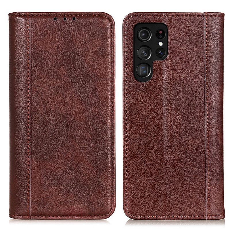 Schutzhülle Für Samsung Galaxy S22 Ultra 5G Flip Case Eleganz Aus Gespaltenem Litschi-leder