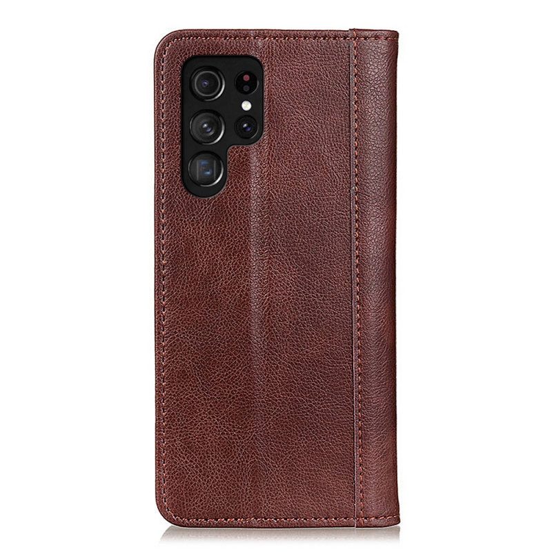 Schutzhülle Für Samsung Galaxy S22 Ultra 5G Flip Case Eleganz Aus Gespaltenem Litschi-leder