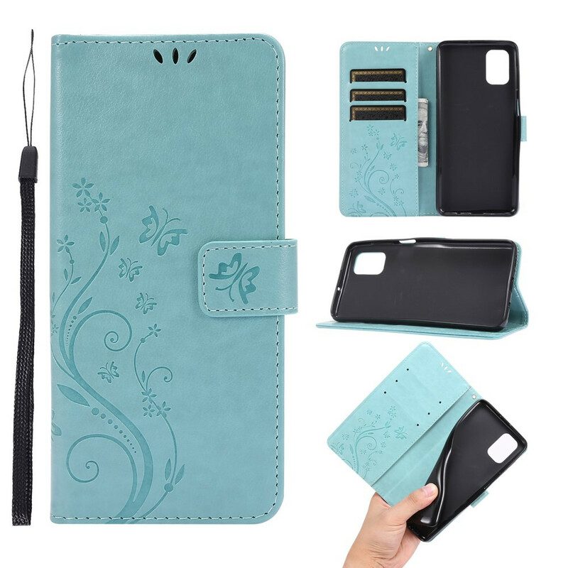 Flip Case Für Samsung Galaxy M51 Mit Kordel Tanga-schmetterlinge Und Blumen