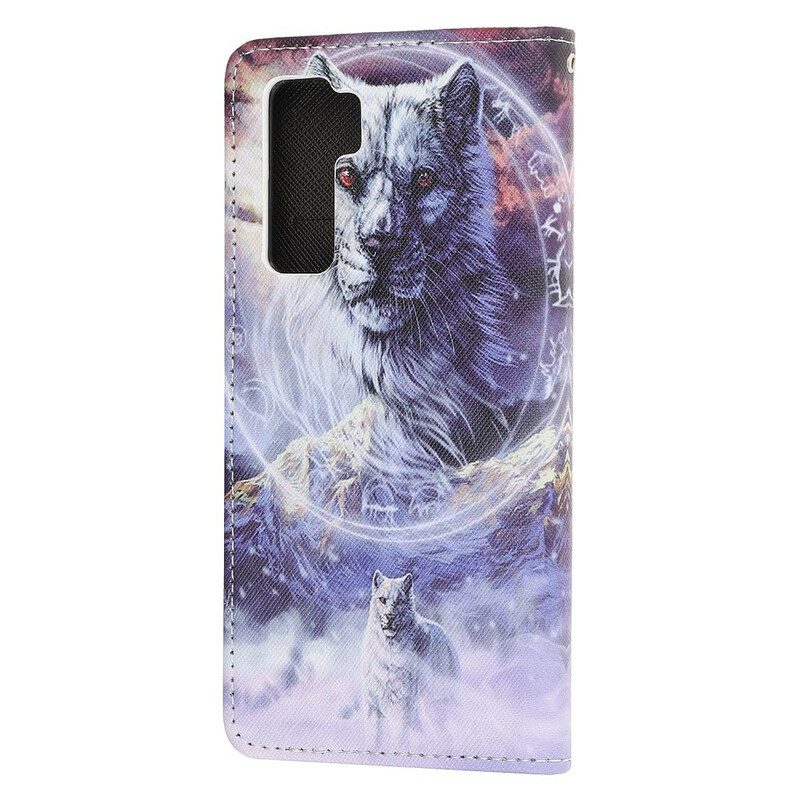 Flip Case Für Huawei P40 Lite 5G Wolf Im Winter Mit Schlüsselband